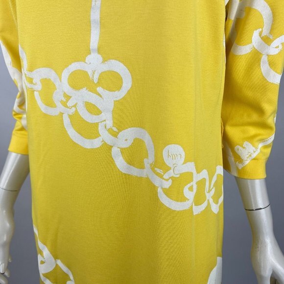 Lilly‎ Pulitzer Jonah Shift Dress Women L 3/4 Sleeve Stretch Yellow Chain Key